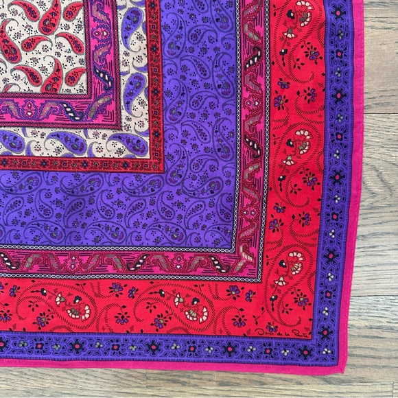 Vintage Oscar de la Renta Paisley Floral Silk Scarf Purple Pink Multicolor 31"sq - Picture 8 of 9
